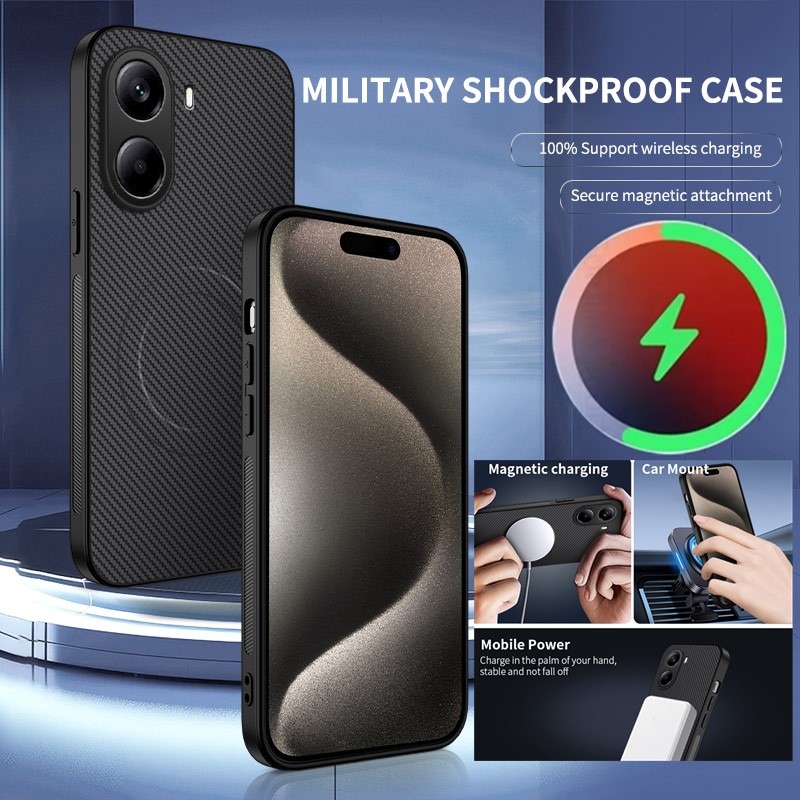 Xiaomi Poco X6 - Business Carbon Fiber Magnetic Phone Case